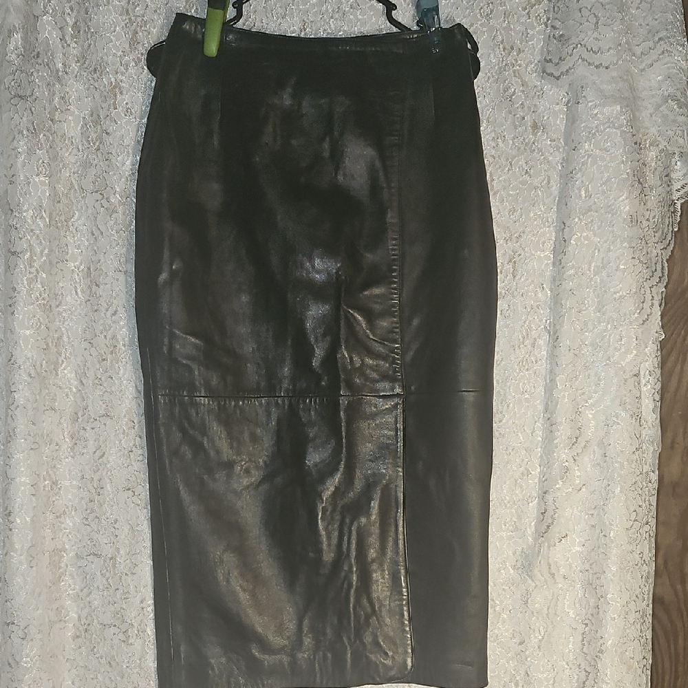 Casual Corner Black Leather Pencil Skirt